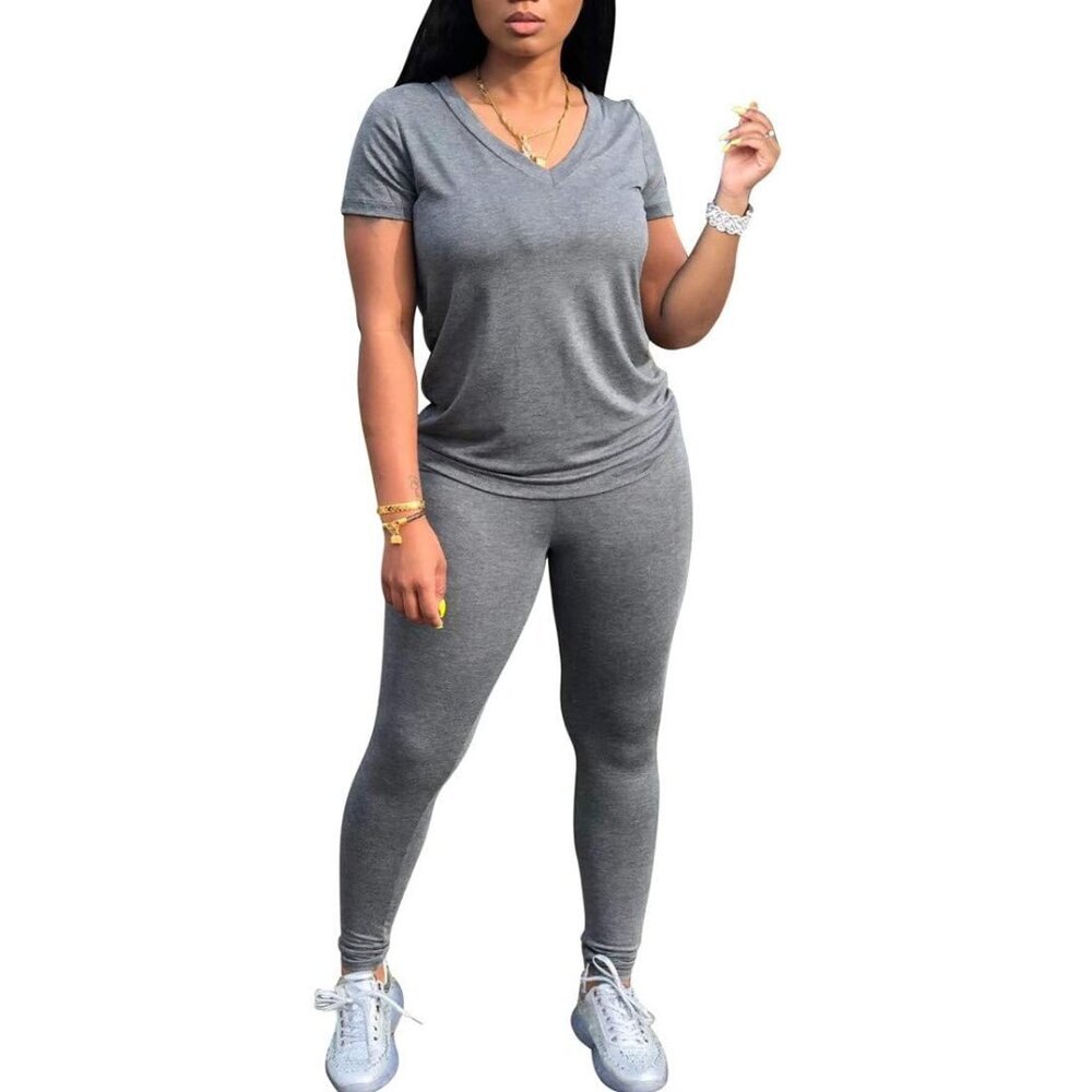Soft Rayon 2-Piece Jogger Outfit with Deep V-Neck - Ideal for Year-Round Wear